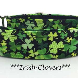 St. Patrick's Day Martingale Dog Collar or Buckle Dog Collar or Buckle Mart or Chain Martingale, Green Clovers, Irish Clovers