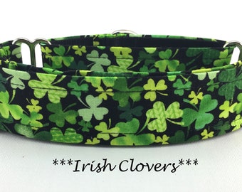 St. Patrick's Day Martingale Buckle Dog Collar, Green Clovers Martingale Dog Collar,  Martingale Dog Collar, Irish Clovers