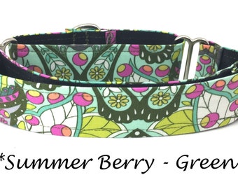 Martingale Dog Collar or Buckle Dog Collar or Buckle Mart or Chain Martingale, Green, Lime Green, Pink, Orange, Aqua blue Summer Berry Green