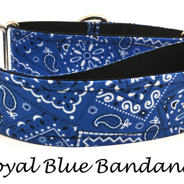 Royal Blue Martingale Dog Collar or Buckle Collar or Royal Blue Bandana Buckle Mart or Chain Martingale Dog Collar - Royal Blue Bandana