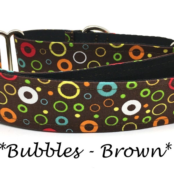 Brown Martingale Dog Collar or Circle Buckle Collar or Bubble buckle Mart or Bubble Chain Dog Collar, Geometric Martingale, Bubbles - Brown