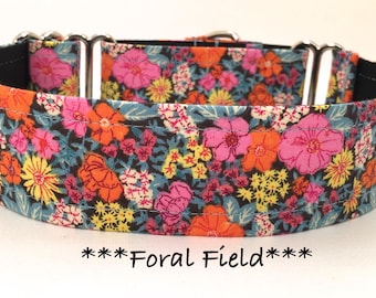 Floral Martingale Dog Collar or Buckle Dog Collar or Buckle Mart or Chain Martingale, Floral Field