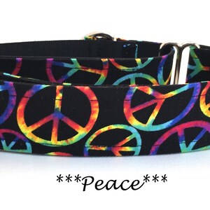 Martingale Dog Collar or Buckle Dog Collar or Buckle Mart or Chain Martingale, Tye Dye Peace Signs, Peace Sign Dog Collar, Peace