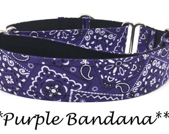 Purple Bandana Martingale Dog Collar or Buckle Collar or Purple Bandana Buckle Mart or Purple Bandana Chain Martingale- Purple Bandana