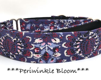 Floral Bloom Martingale Dog Collar or Buckle Dog Collar or Buckle Mart or Chain Martingale, Periwinkle Bloom