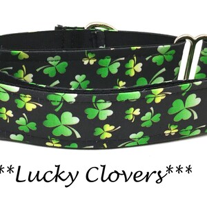 St. Patrick&#39;s Day Martingale Dog Collar or Buckle Dog Collar or Buckle Mart or Chain Martingale, shamrocks,  Lucky Clovers