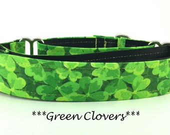 Martingale Dog Collar or Buckle Dog Collar or Buckle Mart or Chain Martingale, Irish Shamrock  St. Patrick's Day Dog Collar, Green Clovers