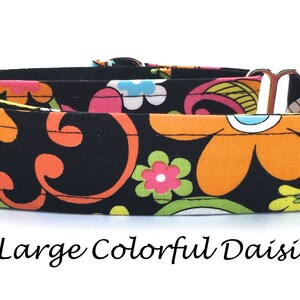 Martingale Dog Collar or Buckle Dog Collar or Buckle Mart or Chain Martingale, Yellow, orange, pink, green, blue - Large Colorful Daisies