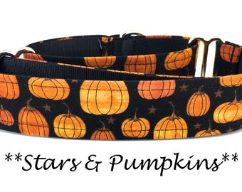Martingale Dog Collar or Halloween Dog Collar or  Halloween Chain Martingale Dog Collar or Autumn Dog Collar Stars & Pumpkins