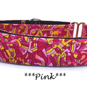 Martingale Dog Collar or Buckle Dog Collar or Buckle Mart or Chain Martingale, Pink Yellow, Geometric Dog Collar, Pink