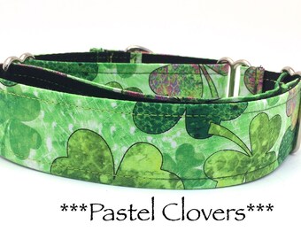 Martingale Dog Collar or Buckle Dog Collar or Buckle Mart or Chain Martingale, Irish Shamrock, St. Patrick's Day Dog Collar, Pastel Clovers
