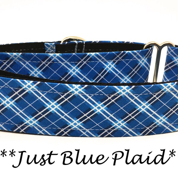 Martingale Dog Collar, Blue Plaid Buckle Dog Collar, Blue Plaid Martingale Dog Collar, Plaid Buckle Martingale,  Just Blue Plaid