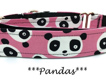 Martingale Dog Collar or Buckle Dog Collar or Buckle Mart or Chain Martingale, Pink, White, Black Large Panda Dog Collar, Pandas