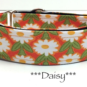 Martingale Dog Collar or Buckle Dog Collar or Buckle Mart or Chain Martingale, Orange, Yellow, Green, White Daisy Dog Collar, Daisy afbeelding 1