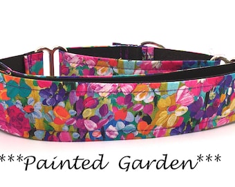 Martingale Dog Collar or Buckle Dog Collar or Buckle Mart or Chain Martingale or Floral Dog Collar, Painted Garden