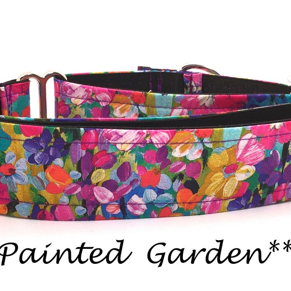 Martingale Dog Collar or Buckle Dog Collar or Buckle Mart or Chain Martingale or Floral Dog Collar, Painted Garden