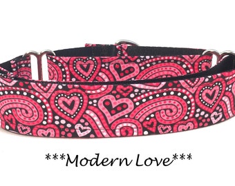 Martingale Dog Collar or Buckle Dog Collar or Buckle Mart or Chain Martingale, Valentine's Day, Heart Dog Collar, Modern Love
