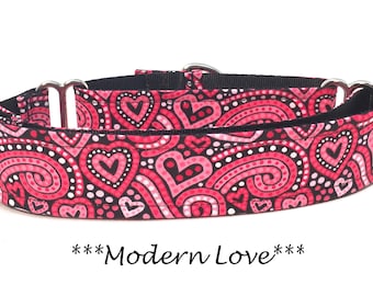 Martingale Dog Collar or Buckle Dog Collar or Buckle Mart or Chain Martingale, Valentine's Day, Heart Dog Collar, Modern Love