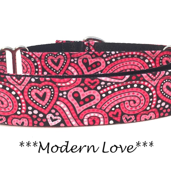 Martingale Dog Collar or Buckle Dog Collar or Buckle Mart or Chain Martingale, Valentine's Day, Heart Dog Collar, Modern Love