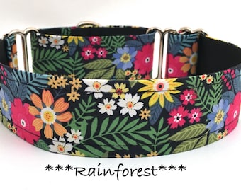 Floral Martingale Dog Collar or Buckle Dog Collar or Buckle Mart or Chain Martingale, Rainforest
