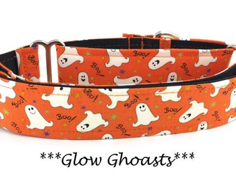 Martingale Dog Collar or Ghosts Buckle Dog Collar or Ghosts Buckle Mart or Chain Martingale or Ghosts Martingale Dog Collar, Glow Ghosts
