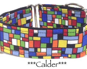Martingale Dog Collar or Buckle Dog Collar or Buckle Mart or Chain Martingale, Modern, Artsy, Retro, Yellow, Blue, Red, Green Calder Blocks