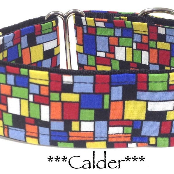 Martingale Dog Collar or Buckle Dog Collar or Buckle Mart or Chain Martingale, Modern, Artsy, Retro, Yellow, Blue, Red, Green Calder Blocks