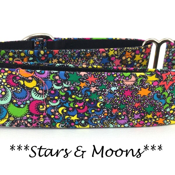 Martingale Dog Collar or Buckle Dog Collar or Buckle Mart or Chain Martingale, Stars and Moons