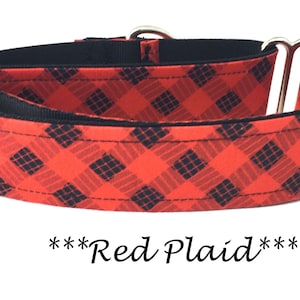 Martingale Dog Collar or Buckle Dog Collar or Buckle Mart or Chain Martingale, Red and Black Plaid- Red Plaid