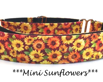 Martingale Dog Collar or Buckle Dog Collar or Buckle Mart or Chain Martingale, Orange, Yellow, Green, Brown Sunflowers- Mini Sunflowers