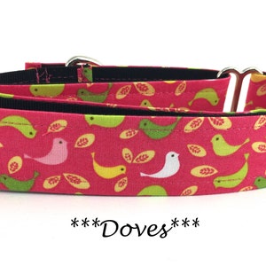 Dove Martingale Dog Collar or Dove Buckle Dog Collar or Pink Dove Buckle Mart Dog Collar or Pink and Green Chain Martingale- Doves