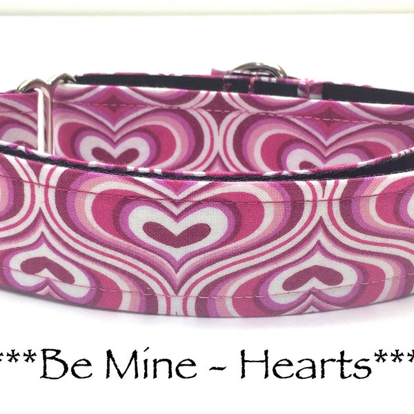 Martingale Dog Collar or Buckle Dog Collar or Buckle Mart or Chain Martingale, Pink Hearts - Heart within a heart - Be Mine - Hearts