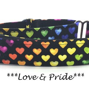 Martingale Dog Collar or Buckle Dog Collar or Buckle Mart or Chain Martingale, Heart Rainbow Dog Collar, Love & Pride