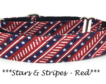 Martingale Dog Collar, Patriotic Buckle Dog Collar, American Flag Dog Collar, Patriotic Martingale Collar, Patriotic, Stars-n-stripes - Red