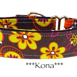 Martingale Dog Collar or Buckle Dog Collar or Buckle Mart or Chain Martingale, Hot Pink, Lime Green, Orange, Brown Dog Collar- Kona