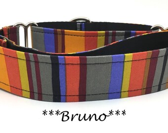 Martingale Dog Collar or Buckle Dog Collar or Buckle Mart or Chain Martingale, Blue, Orange, Brown, Black Striped Dog Collar, Bruno