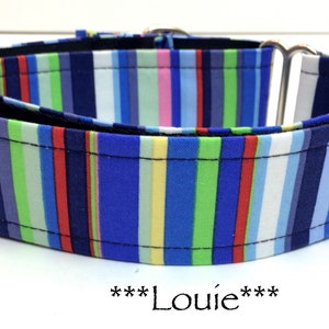 Martingale Dog Collar or Buckle Dog Collar or Buckle Mart or Chain Martingale, blue, Green, pink, red, striped dog collar Louie image 1