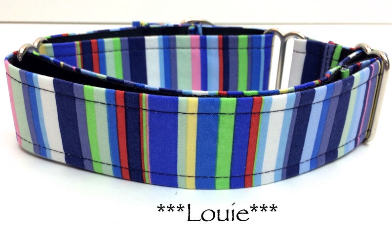 Martingale Dog Collar or Buckle Dog Collar or Buckle Mart or Chain Martingale, blue, Green, pink, red, striped dog collar Louie image 1