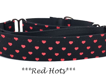 Martingale Dog Collar or Buckle Dog Collar or Buckle Mart or Chain Martingale, Mini Red Hearts, Mini Hearts