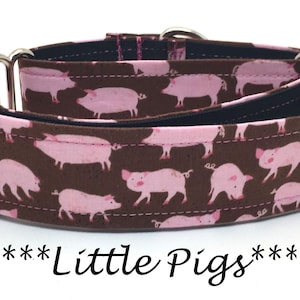 Martingale Dog Collar or Buckle Dog Collar or Buckle Mart or Chain Martingale, Brown, Pink, Pig Dog Collar, Little Pigs