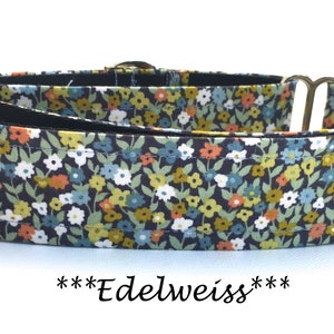 Martingale Dog Collar or Buckle Dog Collar or Buckle Mart or Chain Martingale, Orange Daisy, Green Floral, Blue and green leaves, Edelweiss