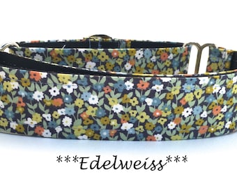 Martingale Dog Collar or Buckle Dog Collar or Buckle Mart or Chain Martingale, Orange Daisy, Green Floral, Blue and green leaves, Edelweiss