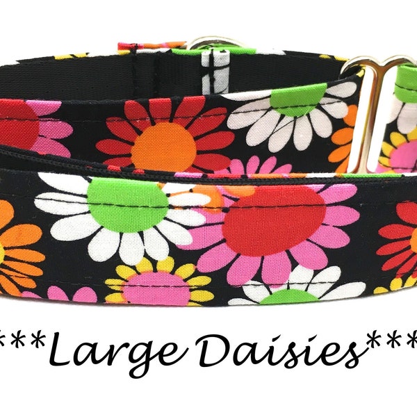 Martingale Dog Collar or Buckle Dog Collar or Buckle Mart or Chain Martingale, Green, Yellow, Pink, Red, Flower Dog Collar, Large Daisies