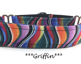 Martingale Dog Collar or Buckle Dog Collar or Buckle Mart or Chain Martingale, Blue, Red, Green, Purple, Orange Wavy Dog Collar, Griffin