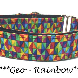 Martingale Dog Collar or Buckle Dog Collar or Buckle Mart or Chain Martingale, Rainbow Dog Collar, Triangle, Geometric, Bright,  Geo Rainbow