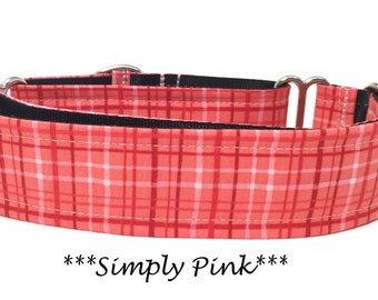 Martingale Dog Collar or Buckle Dog Collar or Buckle Mart or Chain Martingale, Pink, Red, White, Plaid Dog Collar, Simply Pink