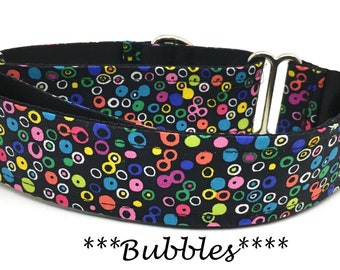 Bubble Martingale Dog Collar or Polka Dot Buckle Dog Collar or Polka Dot Buckle Mart or Bright Martingale Collar, Bubbles