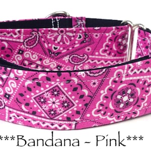 Pink Bandana Martingale Dog Collar or Pink Bandana Dog Collar or Pink Bandana Buckle Mart or Chain Martingale, Bandana Pink