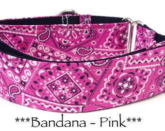 Pink Bandana Martingale Dog Collar or Pink Bandana Dog Collar or Pink Bandana Buckle Mart or Chain Martingale, Bandana Pink