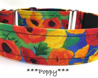 Poppy Martingale Dog Collar or Buckle Dog Collar or Buckle Mart or Chain Martingale, Poppy